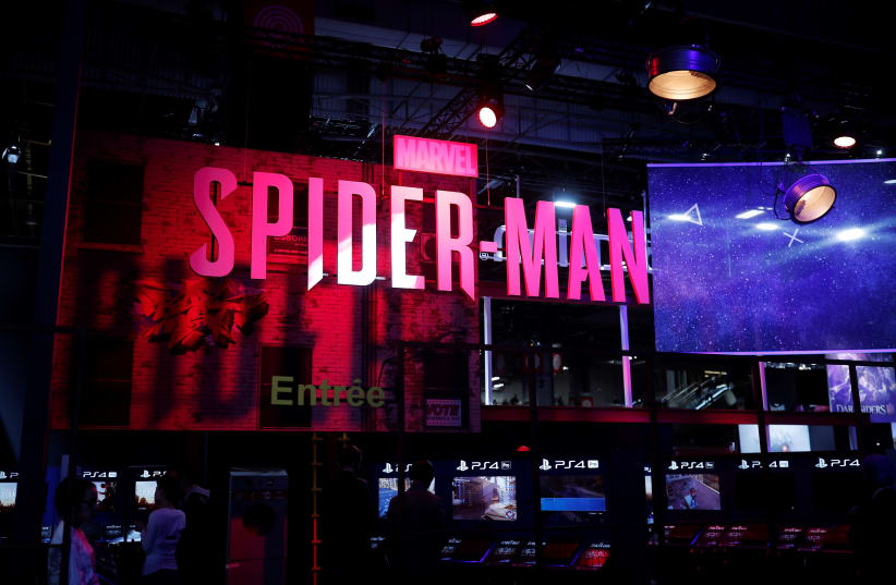 The Marvel's Spider-Man booth is seen at the Paris Games Week (PGW), a trade fair for video games in Paris, France, October 25, 2018 (photo credit: BENOIT TESSIER /REUTERS)