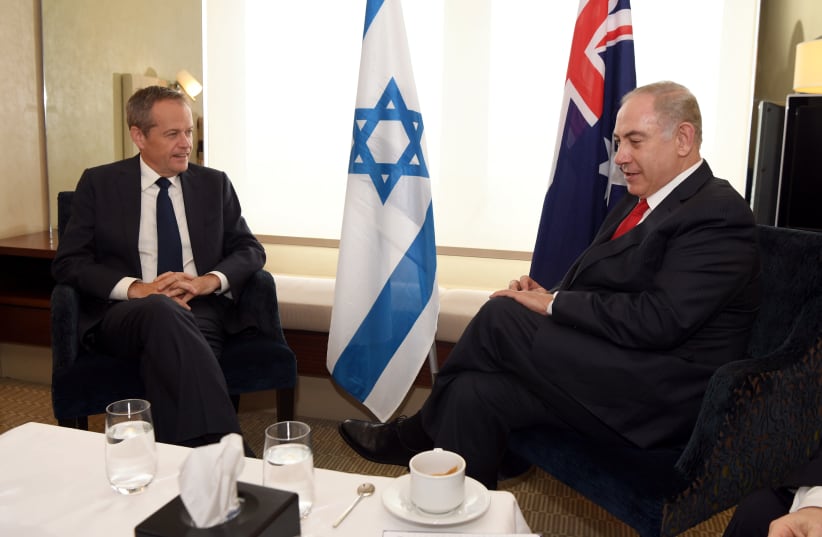 Bill Shorten, leader of Australia's Labor Party, meets with Israeli PM Benjamin Netanyahu (photo credit: POOL NEW)