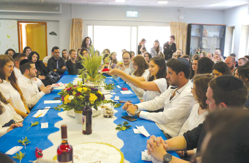 Ulpan Etzion students celebrate the holiday of freedom, spring and renewal, and their first Seder in the land of their ancestors (photo credit: DAVID SALEM)