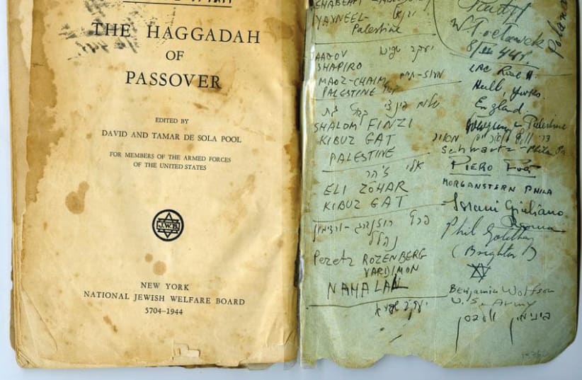US Army-issued Hagaddah signed by Jewish paratroopers in Italy, 1944 (photo credit: YAD VASHEM PHOTO ARCHIVES)