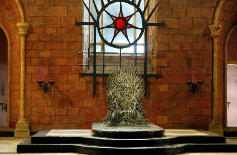 The Iron Throne is seen on the set of the television series Game of Thrones in the Titanic Quarter of Belfast, Northern Ireland, Picture taken June 24, 2014.  (photo credit: PHIL NOBLE/REUTERS)