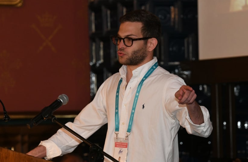  Alberto Levy, a young Jewish leader from Panama, addresses the Emerging Leadership Conference in Krakow, May 1, 2019 (photo credit: YOSSI ZELINGER)