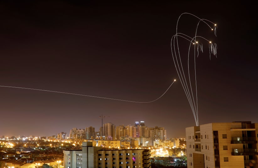 ron Dome anti-missile system fires interception missiles as rockets are launched from Gaza towards Israel as seen from the city of Ashkelon, Israel Ashkelon (photo credit: AMIR COHEN/REUTERS)