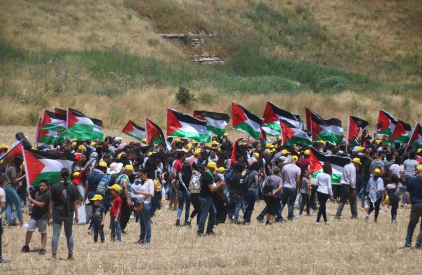 Israeli Arabs protesting the Nakba on Israel's Independence Day, May 9, 2019. (photo credit: YAHYA JABAREEN/TPS)