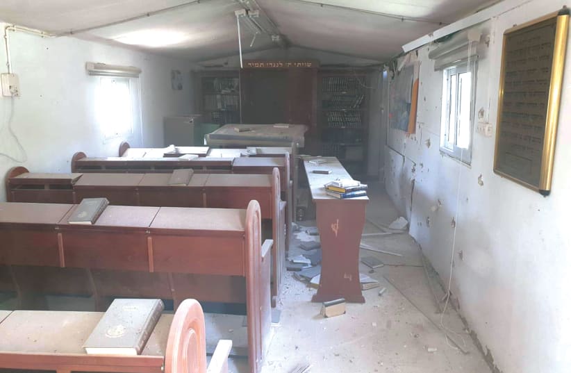 THE DAMAGED Synagogue at the Kissufim IDF base in the South (photo credit: Courtesy)