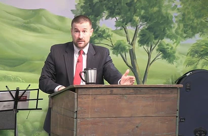 Controversial pastor Steven Anderson preaches in his Church in 2017 (photo credit: Wikimedia Commons)