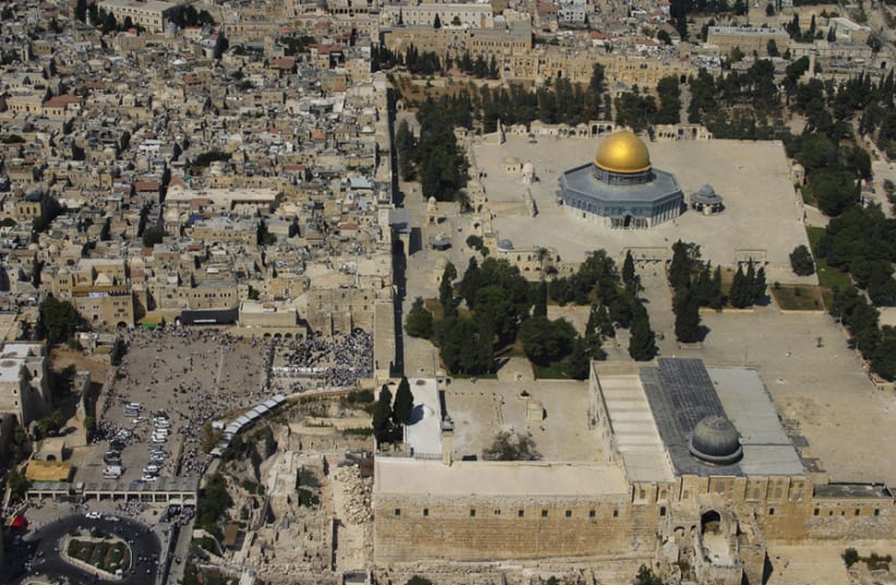 A view of the Temple Mount from the air (photo credit: GALI TIBBON)