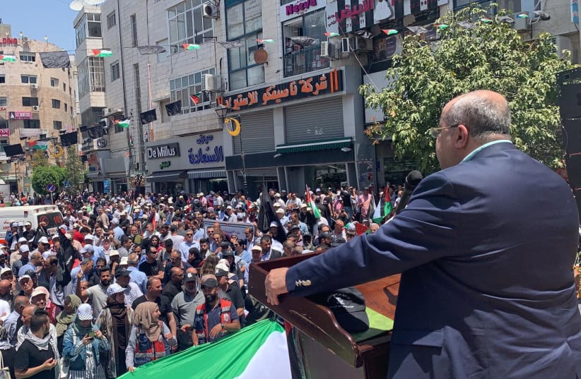 MK Ahmed Tibi at a Nakba Day rally in Ramallah, May 15, 2019 (photo credit: Courtesy)