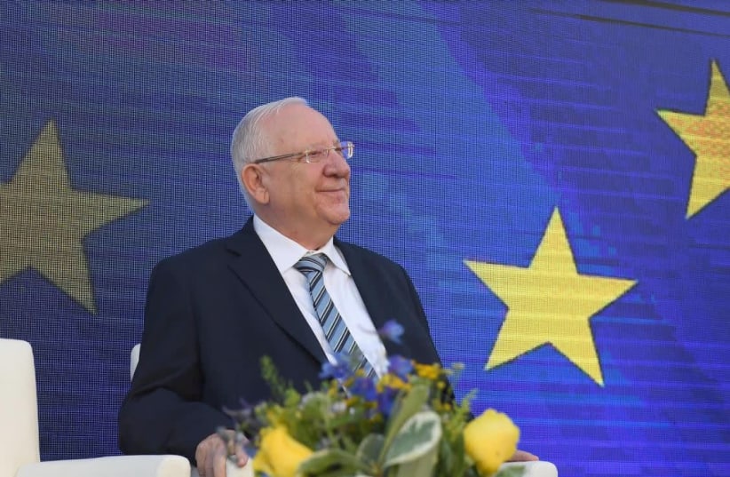 President Reuven Rivlin speaking on Europe Day in Tel Aviv   (photo credit: Mark Neiman/GPO)