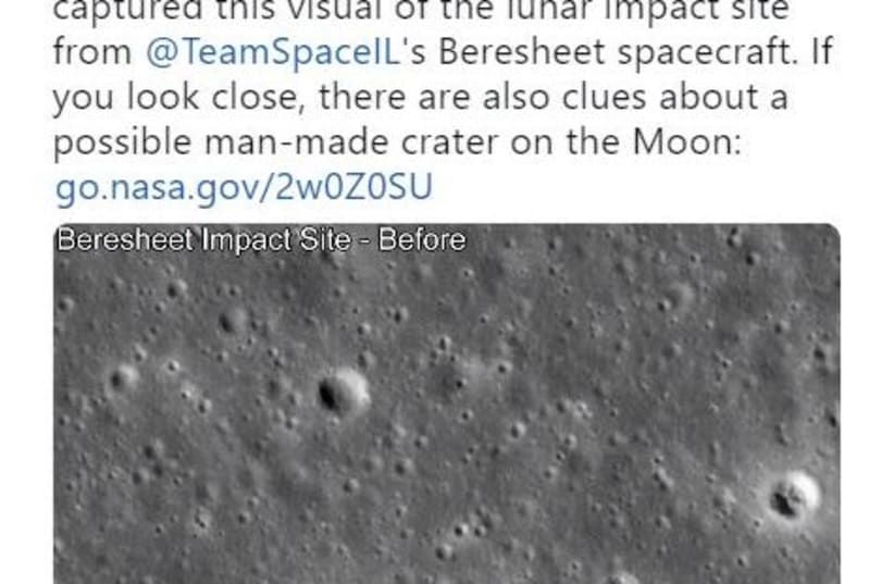 NASA releases photo of Israeli moonshot’s crash site (photo credit: screenshot)