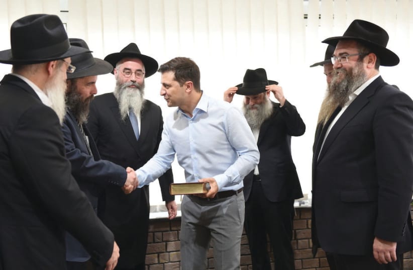 VLODYMYR ZELENSKY, the Jewish president-elect of Ukraine, meets with rabbis in Kiev (photo credit: JEWISH COMMUNITY OF DNEPRO)
