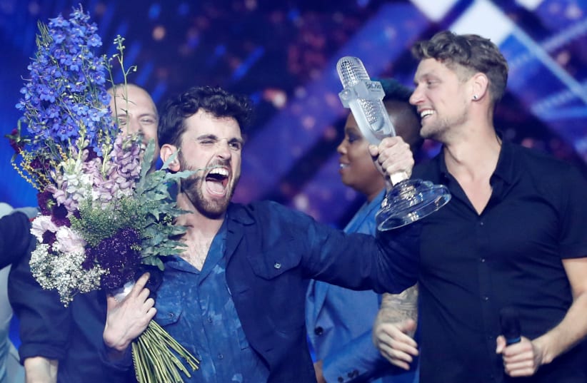 Duncan Laurence of the Netherlands reacts after winning the 2019 Eurovision Song Contest (photo credit: REUTERS/Ronen Zvulun)