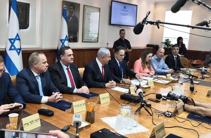 Prime Minister Benjamin Netanyahu at a cabinet meeting (photo credit: YANIR COZIN / MAARIV)