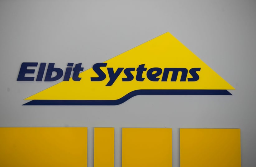 Logo of Israeli defence electronics firm Elbit Systems is seen at their offices in Haifa (photo credit: BAZ RATNER/REUTERS)