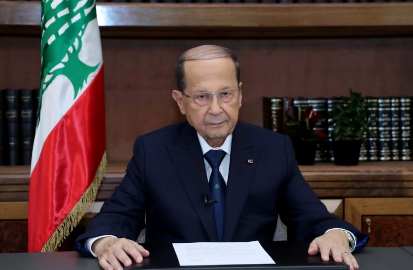 Lebanese President Michel Aoun talks on the eve of the country's 75th independence day at the presidential palace in Baabda, Lebanon November 21, 2018. (photo credit: DALATI NOHRA / REUTERS)