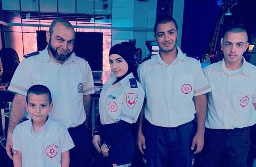 From right to left: Adam Abu Saif, Hadar Abu Saif, Sabriya Abu Saif,  Ahmad Abu Saif and Nawer Abu Saif, who already dreams of being a paramedic. (photo credit: Courtesy)