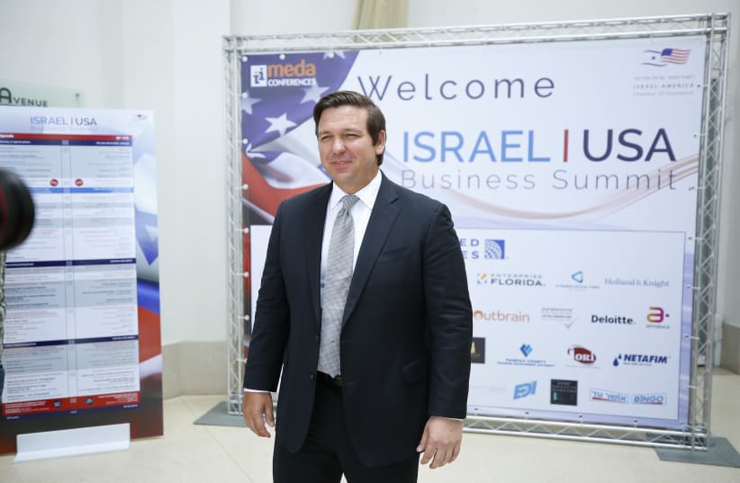 Florida Governor Ron DeSantis addresses the Israel-USA Business Summit 2019, May 29, 2019 (photo credit: OHAD GIGI)