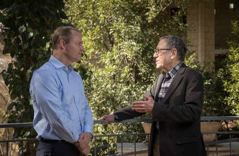 Yohanan Plesner and Irwin Cotler at the Israel Democracy Institute (photo credit: HADAS PARUSH)