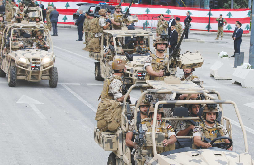 LEBANESE SOLDIERS taking part in a parade.  (photo credit: REUTERS)