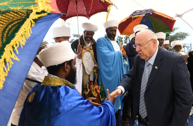 President Rivlin spoke at the official memorial ceremony in memory of the Ethiopian Jews who perished on their way to Israel (photo credit: Mark Neiman/GPO)