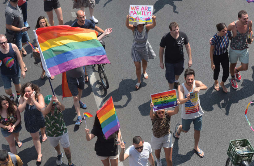 ALL COLORS of the rainbow: The LGBT community’s recent mass protest in Tel Aviv. (photo credit: AVSHALOM SHOSHANI)