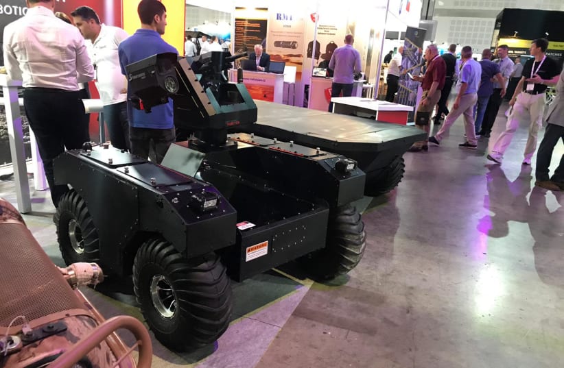 The Gahat booth shows unmanned vehicles and robots such as General Robotics Pitbull gun system (photo credit: SETH J. FRANTZMAN)