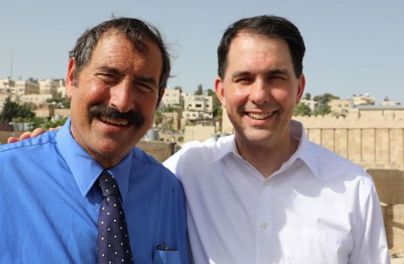 Former Wisconsin Governor Scott Walker with Dr. Joe Frager of the Nation Council of Young Israel during his trip to Israel  (photo credit: NATION COUNCIL OF YOUNG ISRAEL)