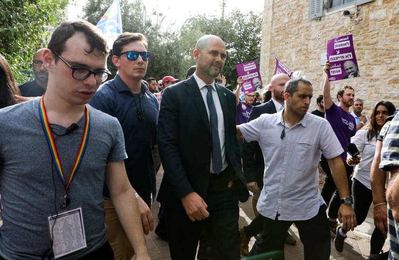 Likud MK Amir Ohana attends the Pride parade in Jerusalem, June 6, 2019 (photo credit: MARC ISRAEL SELLEM/THE JERUSALEM POST)