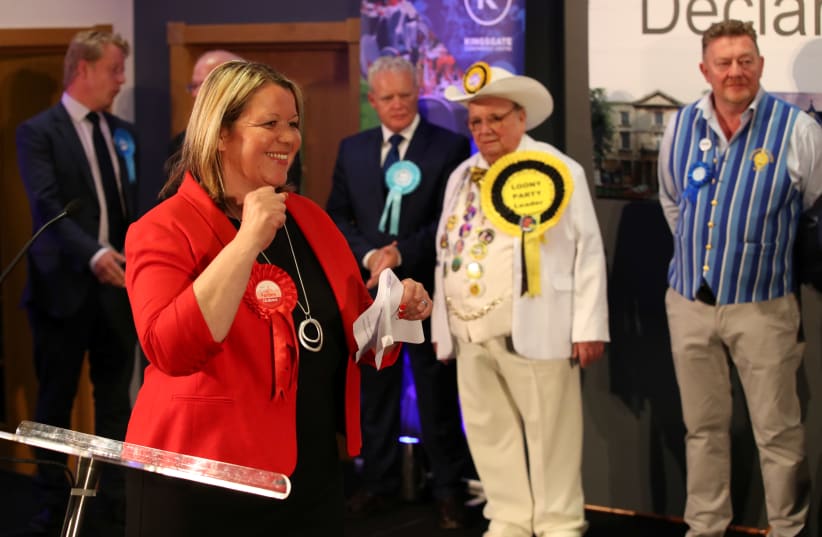 Labour Party candidate Lisa Forbes reacts after winning the Peterborough by-election at the KingsGate Centre in Peterborough, Britain June 6, 2019.  (photo credit: CHRIS RADBURN/ REUTERS)