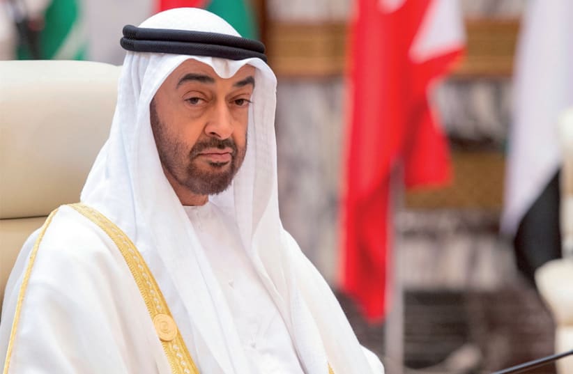 Abu Dhabi’s Crown Prince Sheikh Mohammed Bin Zayed at the Gulf Cooperation Council summit in Mecca on May 30, 2019 (photo credit: BANDAR ALGALOUD / SAUDI ROYAL COURT / REUTERS)
