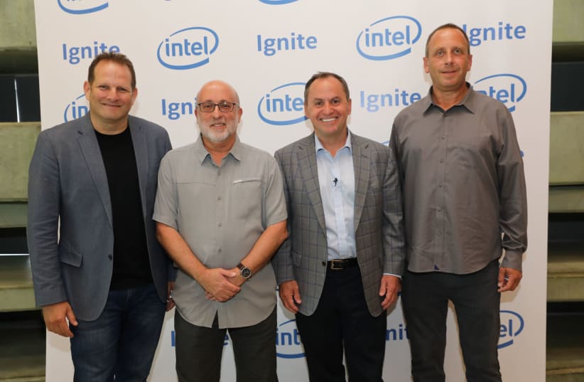 From left: Tzahi (Zack) Weisfeld, Avner Goren, Intel CEO Bob Swan and Intel Israel general manager Yaniv Garty (photo credit: EZRA LEVY)
