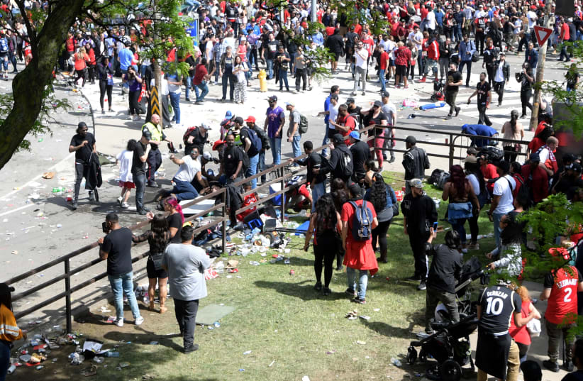 Jun 17, 2019; Toronto, Ontario, Canada; A general view of the scene of a shooting incident just outside city hall square where Toronto Raptors players were holding a victory rally to celebrate their NBA title. (photo credit: DAN HAMILTON-USA TODAY SPORTS)
