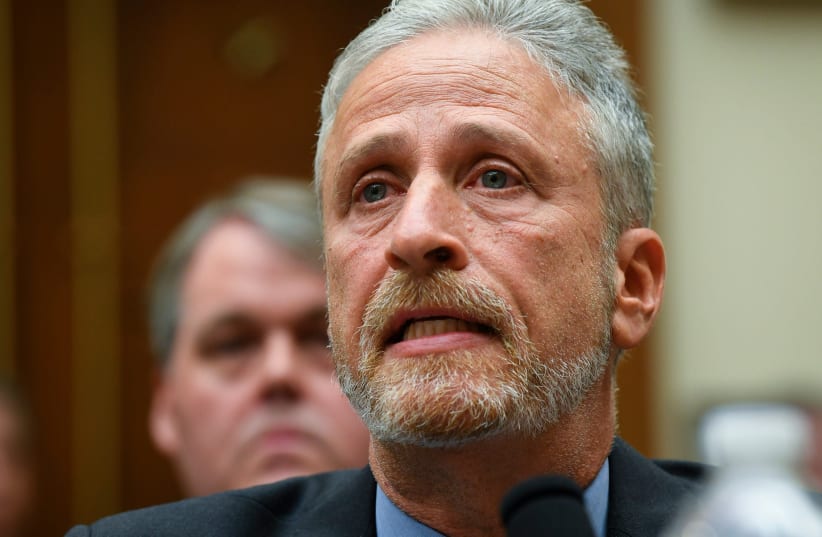 Jon Stewart testifies in front of the House Judiciary Committee on the need to reauthorize the September 11th Victim Compensation Fund on June 11, 2019 in Washington. (photo credit: JACK GRUBER-USA TODAY VIA REUTERS)