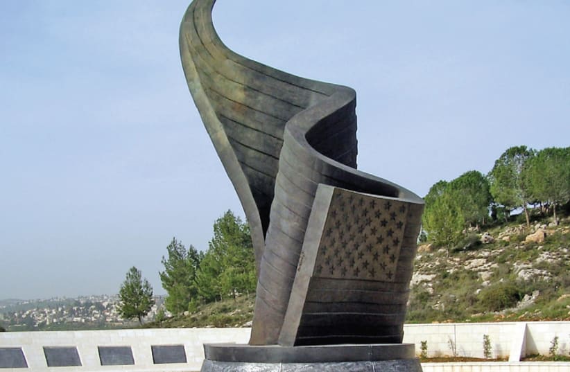 THE 9/11 Living Memorial Plaza, a cenotaph located on a hill in the Ramot neighborhood. (photo credit: Wikimedia Commons)