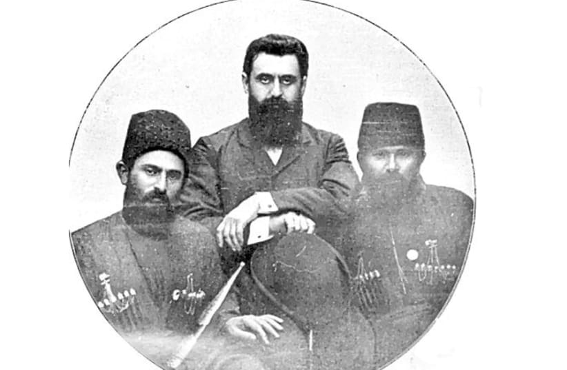 THEODOR HERZL (center) with Mountain Jewish delegates at the First Zionist Congress in Basel, Switzerland, 1897. (photo credit: Wikimedia Commons)
