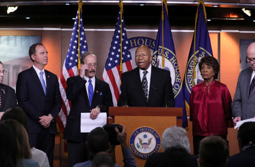 Democratic U.S. House committee chairmen Nadler, Engel, Cummings, Schiff, Waters and McGovern hold a news conference to discuss their investigations into the Trump administration (photo credit: REUTERS/JONATHAN ERNST)