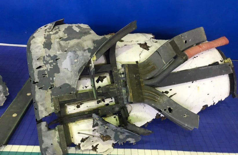 A fragment of the American drone that was shot down by Iran in the Straits of Hormuz (photo credit: Courtesy)