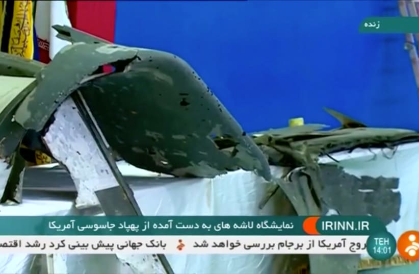 Iranian TV shows purported retrieved sections of downed U.S. drone (photo credit: REUTERS)