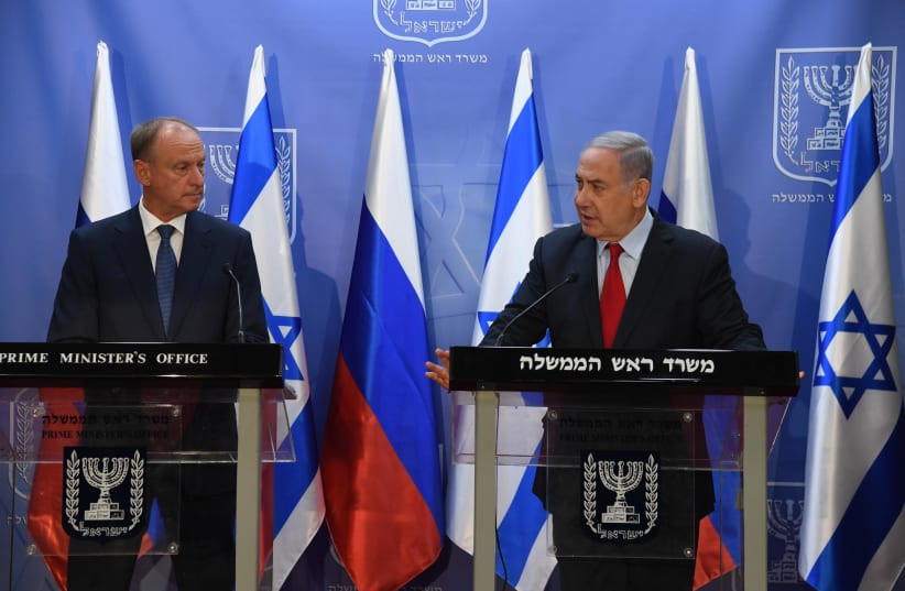 Prime Minsiter Benjamin Netanyahu meets with Russia's National Security Council head Nikolai Patrushev (photo credit: CHAIM TZACH/GPO)