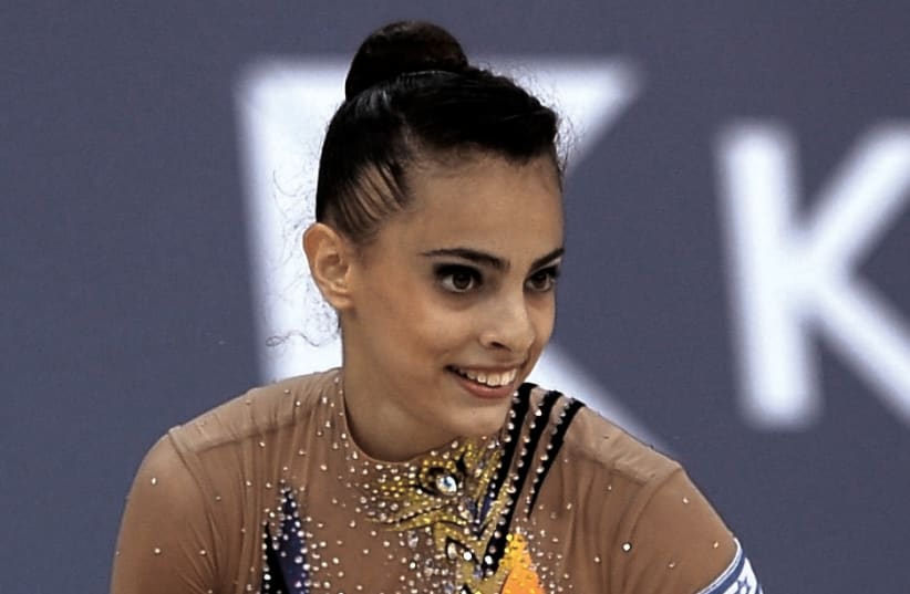 RHYTHMIC GYMNAST Linoy Ashram captured a gold medal for Israel yesterday at the European Games. Ashram has four overall medals so far in Minsk (photo credit: OLYMPIC COMMITTEE OF ISRAEL)