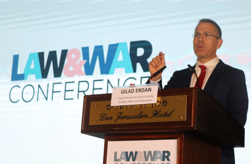 Minister Gilad Erdan at the Law and War Conference  (photo credit: Courtesy)