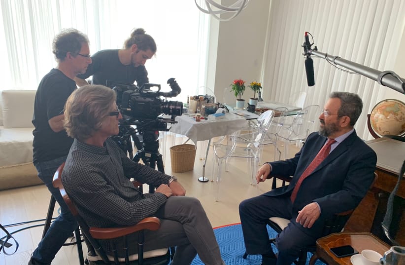 Richard Trank interviewing Ehud Barak (photo credit: SIMON WIESENTHAL CENTER)