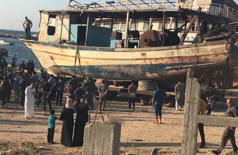 Habil's boat, after being returned to the Gaza Strip yesterday (photo credit: AL TUFIK ASSOCIATION FOR FISHERMEN IN GAZA)