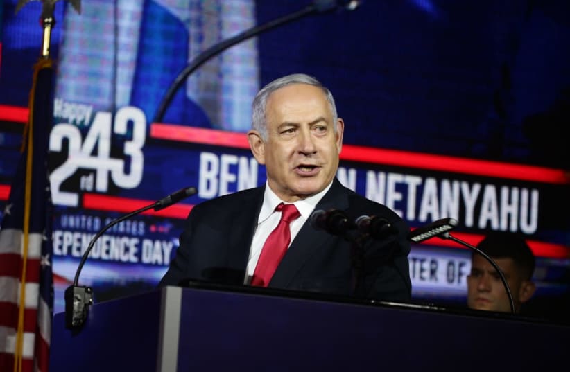 Prime Minister Benjamin Netanyahu at American Independence Day celebration in Jerusalem July 2019 (photo credit: ESTI DESIOVOV/TPS)