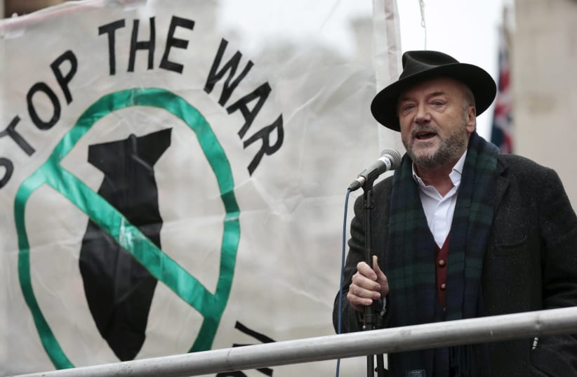 George Galloway at demonstration in 2015. (photo credit: REUTERS/SUZANNE PLUNKETT)