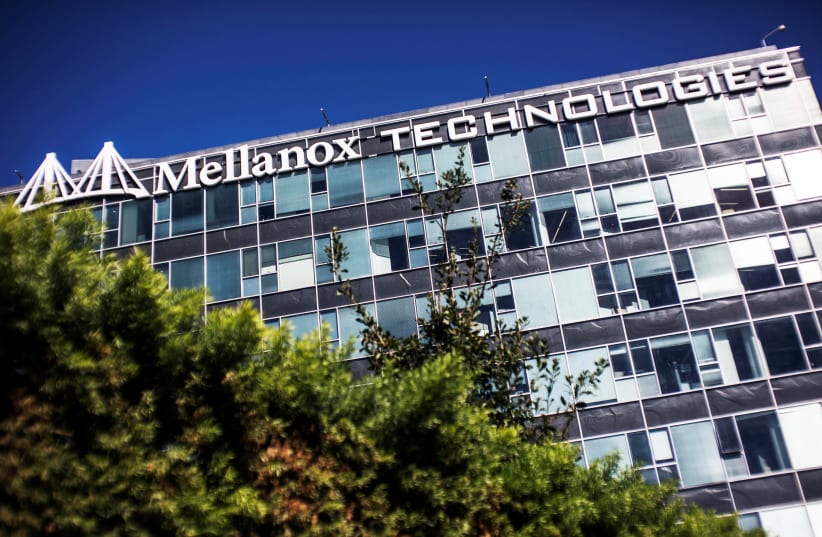 FILE PHOTO: The logo of Mellanox Technologies is seen on one of its office buildings in the northern Israeli town of Yokneam October 9, 2013 (photo credit: NIR ELIAS / REUTERS)