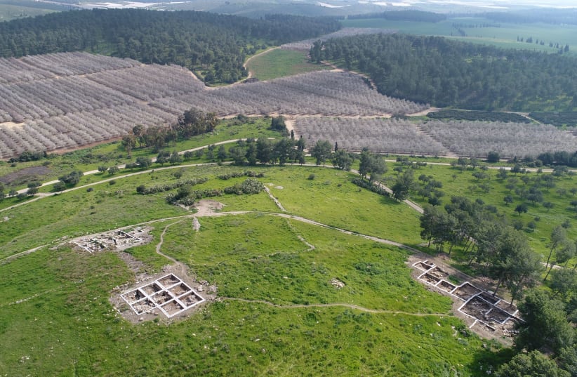 Aerial view of the archaeological site at Khirbet a-Ra'i. (photo credit: EMIL ALAGEM/ISRAEL ANTIQUITIES AUTHORITY)