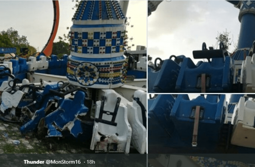 Aftermath of the Discover Pendulum ride crash in Kankaria, India. (photo credit: TWITTER)