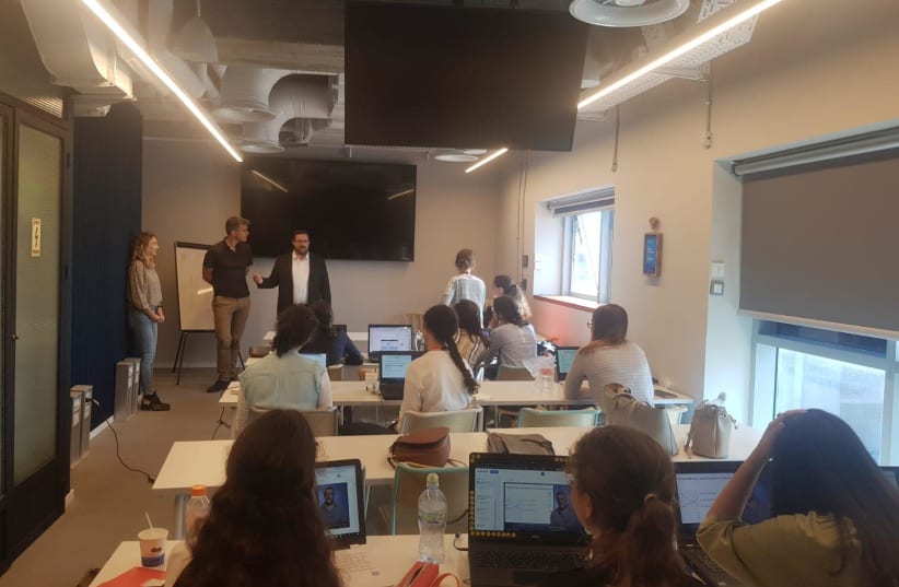 Seminary girls participate in a KamaTech hi-tech bootcamp at Google's offices (photo credit: ISRAEL BARDUGO)