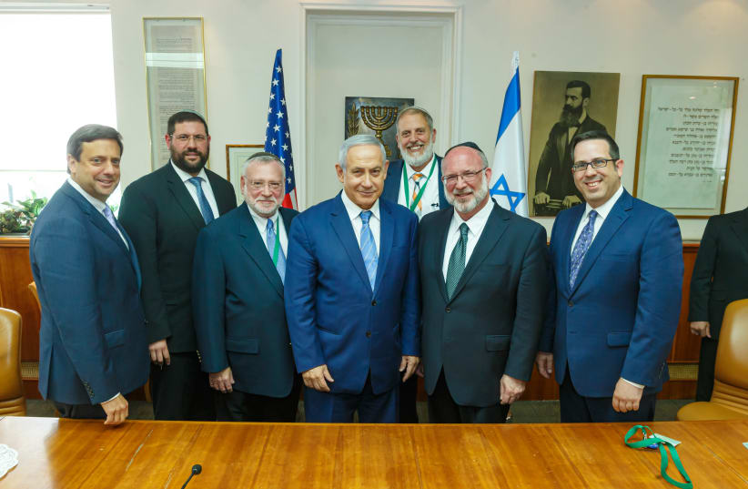 OU leadership meeting with Netanyahu on July 16, 2019 in Jerusalem. (photo credit: ELIYAHU YANAI)